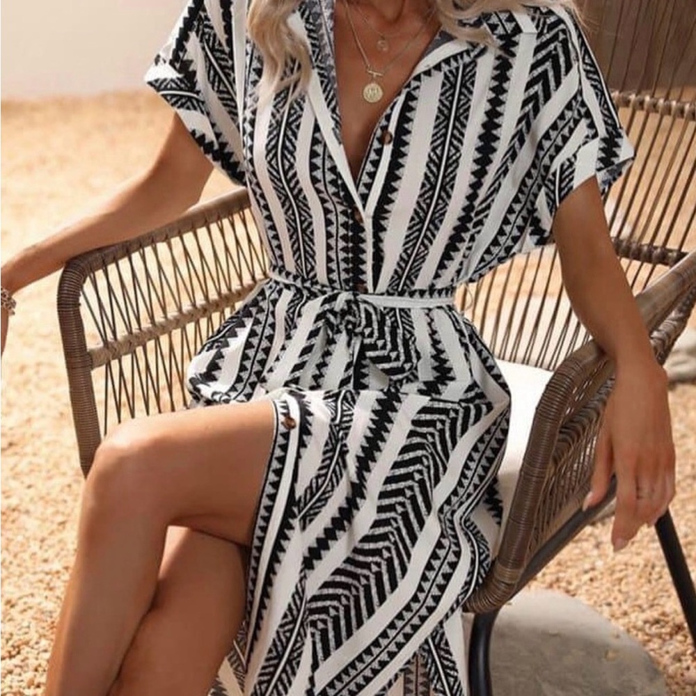 SHEIN Black and White Tribal Maxi Dress